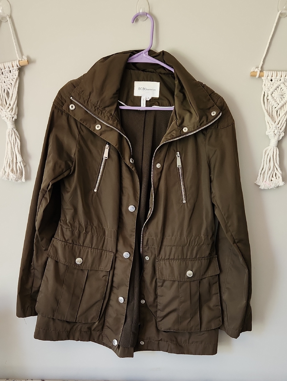BCBGeneration Olive Utility Anorak Jacket with Hood